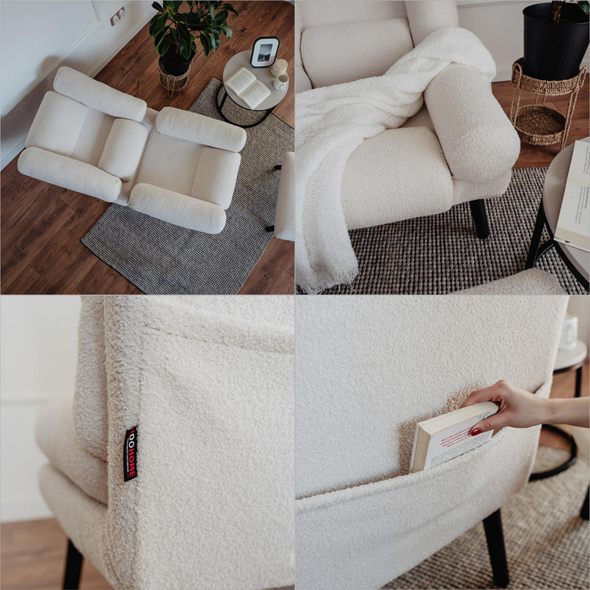RELAXSESSEL LILA mit hocker, 75/75/100 cm, Creme - Creme, Holz/Textil (75/100/75cm) - Idohome