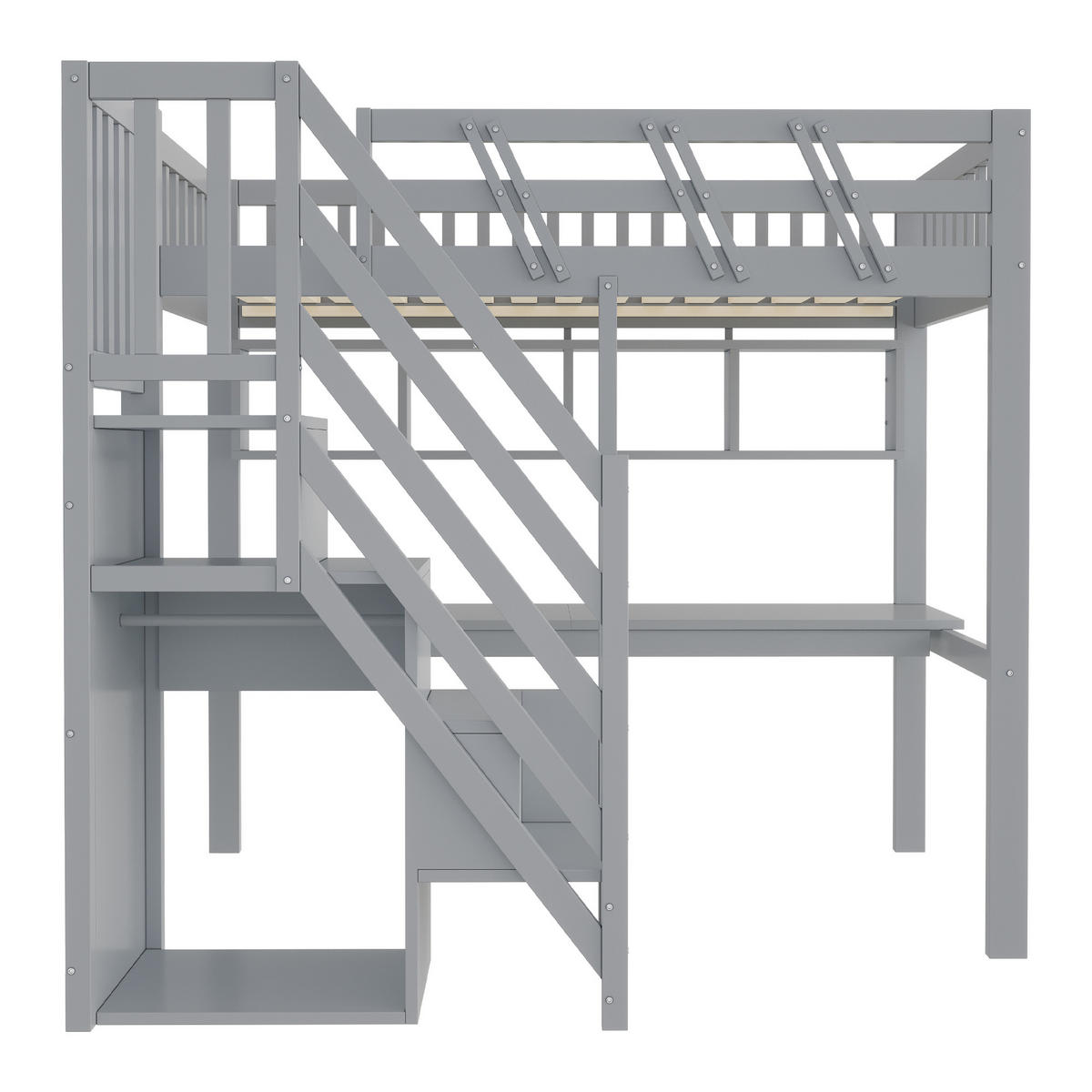HOCHBETT 90/200 cm mit Stauraumtreppe und Schreibtisch, DE-01497, in Grau - Grau, Holzwerkstoff (90/200cm) - ComfortXL