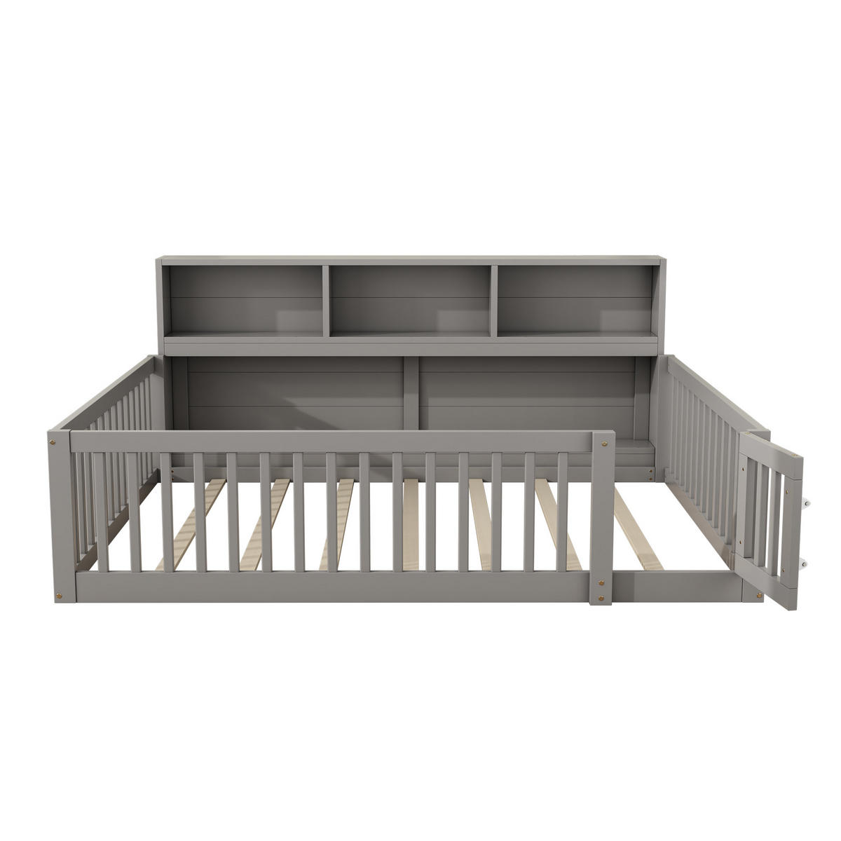 BODENBETT 140/200 cm grau mit Staufach und Lattenrost - Grau, Holz (140/200cm) - OKWISH