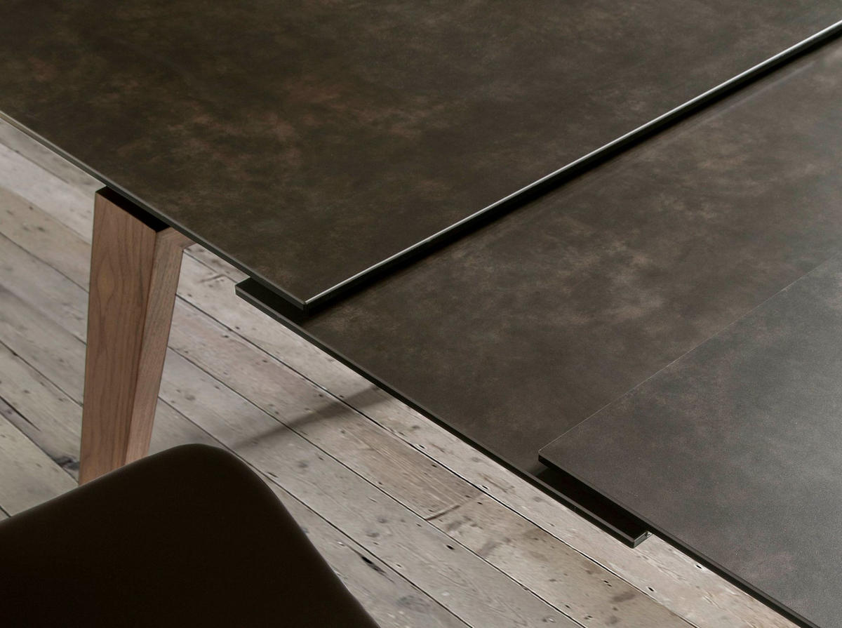 ESSTISCH Ausziehbarer Esstisch Rechteckig porzellanmarmor aus Walnuss 180/90/75 cm - Walnussfarben/Schwarz, Stein (90/180/75cm) - ANGEL CERDA