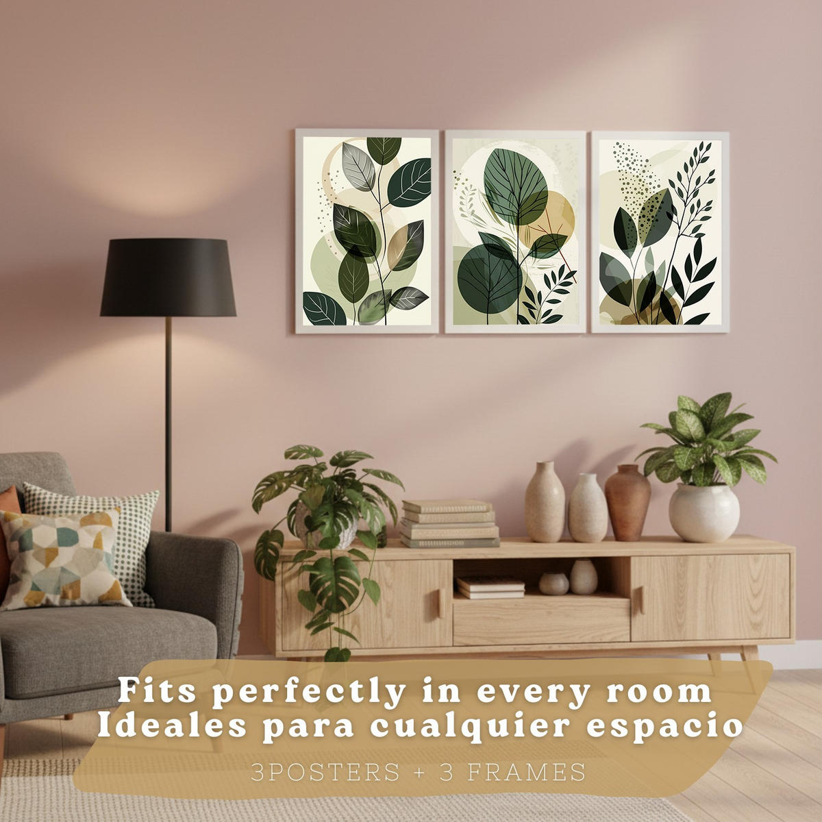 PLAKAT Sada 3 Green Botanica A4 Bílý rám - bílá, papír (29.7/1/21cm) - Nacnic