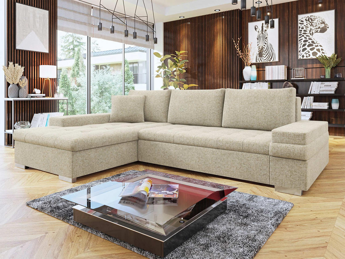 ECKSOFA Bangkok Mini Premium - Sandfarben/Silberfarben, Holz/Textil (274/182cm) - MIRJAN24