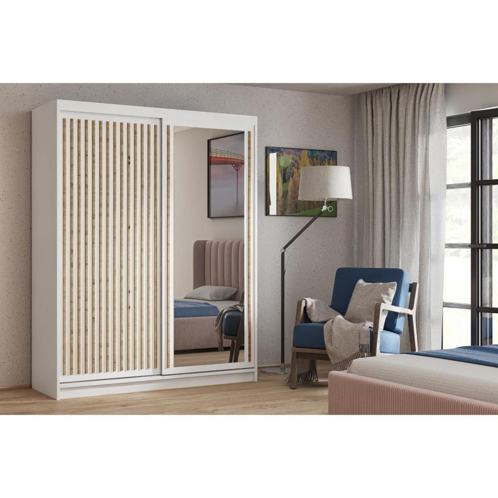 SCHWEBETÜRENSCHRANK Donatello 160/205/60 2-türig weiß mit Spiegel - Weiß, Holzwerkstoff (160/205/60cm) - Beautysofa