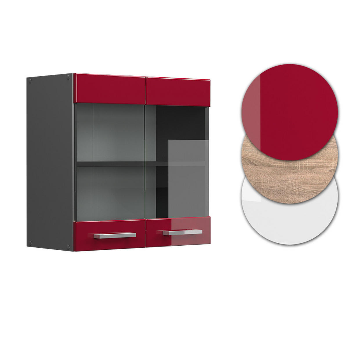 KÜCHENGLASSCHRANK R-Line Rot Hochglanz 60 cm - Bordeaux/Anthrazit, Holzwerkstoff (60/60/31cm) - Vicco