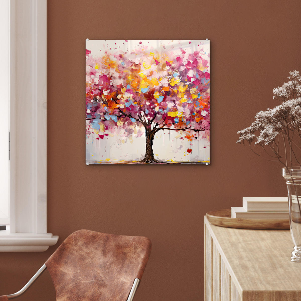 OBRAZ NA AKRYLOVOM SKLE Akvarel - Strom - Umenie - Abstraktné 50x50 cm - viacfarebná, sklo (50/50cm) - MuchoWow