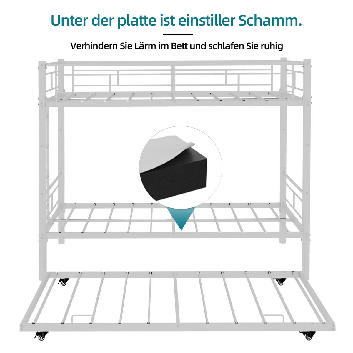 ETAGENBETT 90/190 mit Sicherheitsgeländern und Leiter aus Metall - Weiß, Holzwerkstoff (90/190cm) - EVRYAE