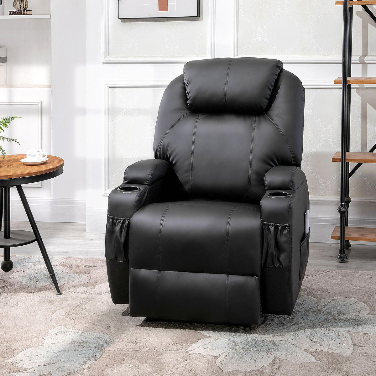 MASSAGESESSEL elektrisch Relaxsessel Fernsehsessel Liegefunktion Schwarz - Schwarz, Leder (97/110/82cm) - HOMCOM