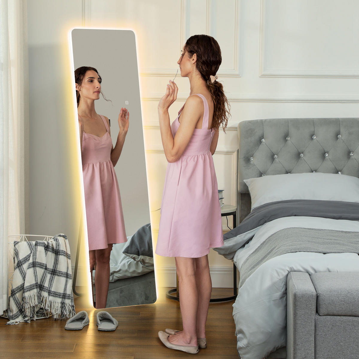 GANZKÖRPERSPIEGEL, 150 x 40 cm Standspiegel mit LED-Beleuchtung, Transparent - Transparent, Metall (3/150/40cm) - HOMCOM