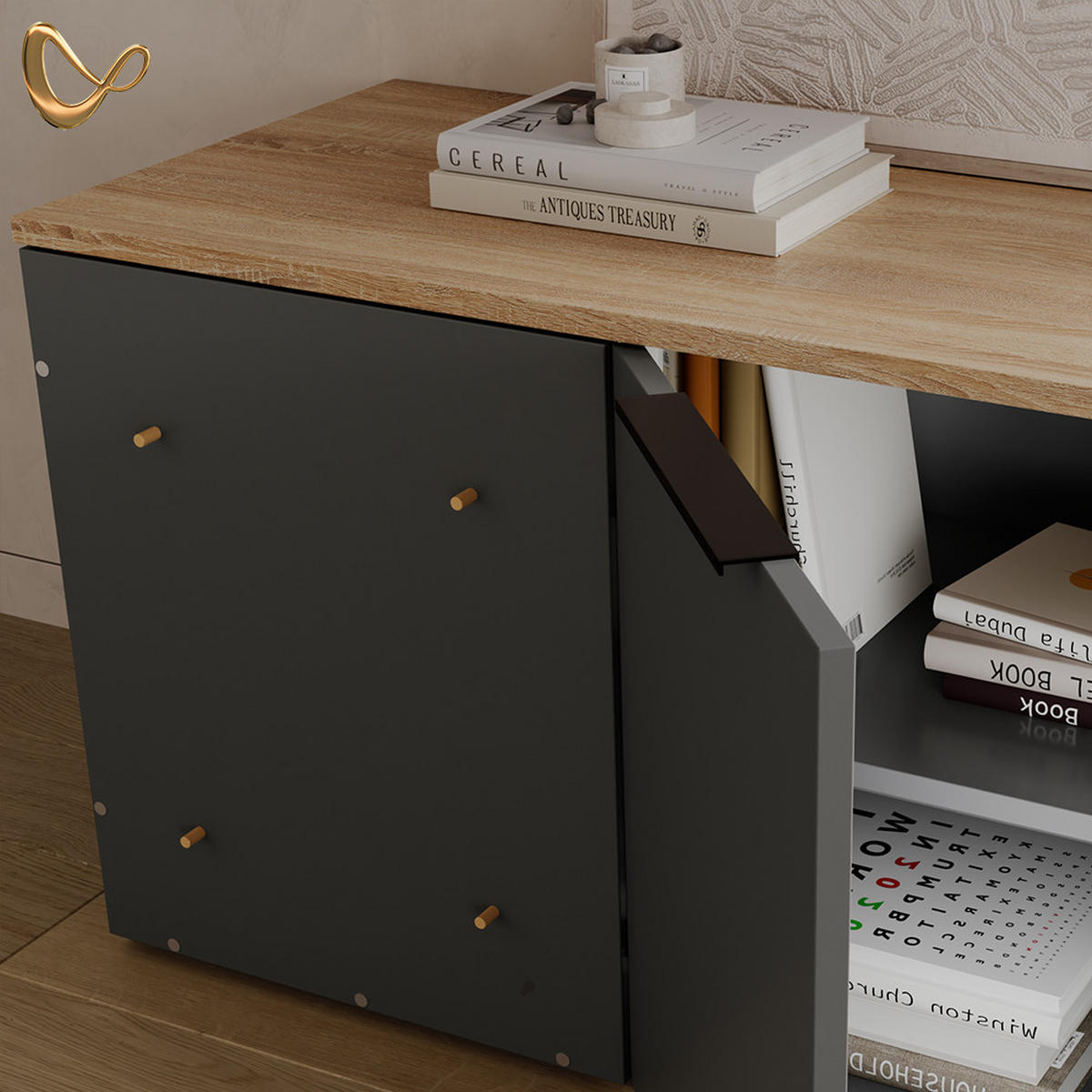 KREDENCA Piave Antracit Kotna komoda z vrati - antracit, leseni material (80/50/40cm) - Livinity®