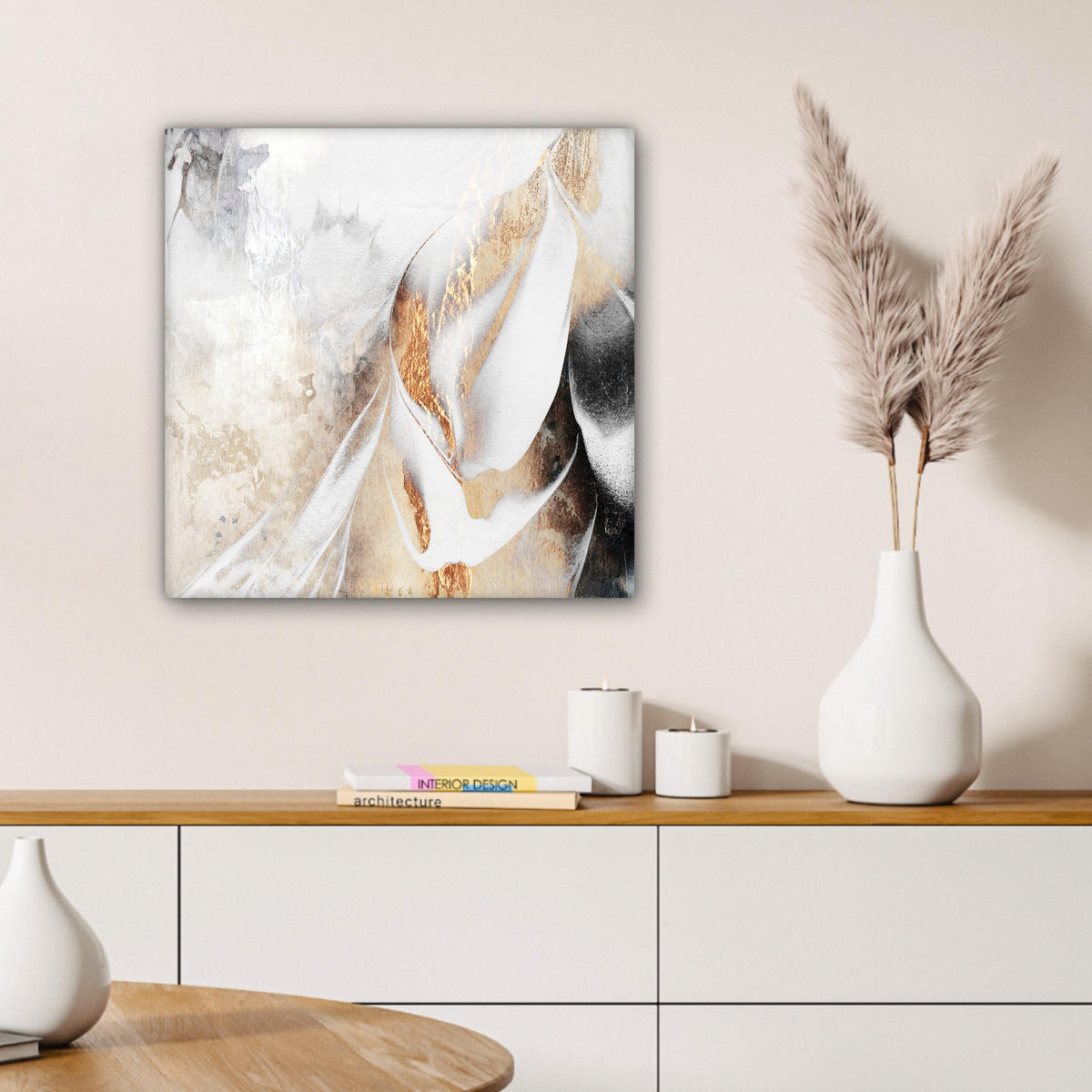 LEINWANDBILD Luxus - Abstrakt - Gold - Weiß 50x50 cm - Goldfarben, Textil (50/50cm) - MuchoWow