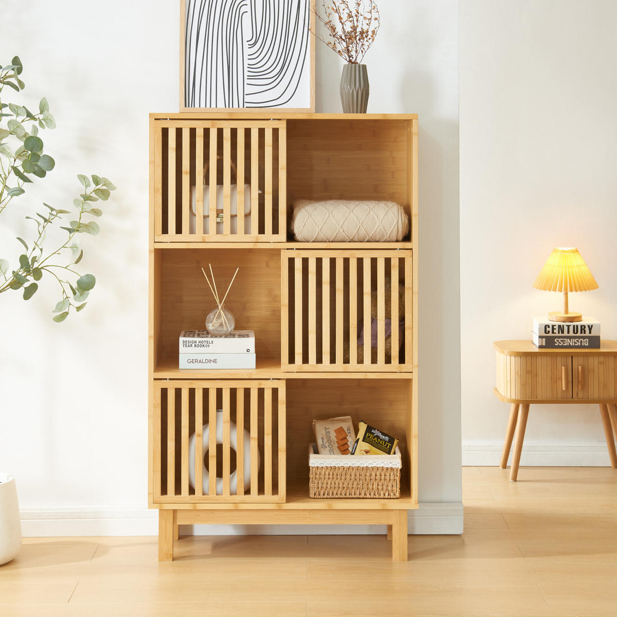 BAMBUS BÜCHERREGAL Ypäjä - Naturfarben, Holz (76/126/32.5cm) - [en.casa]
