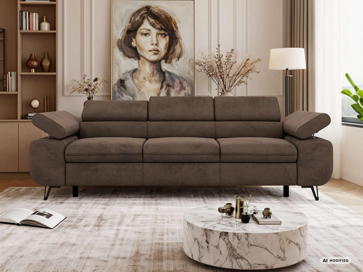 3-SITZER SOFA PETER - Braun Velvet - Schwarz/Braun, Textil/Metall (262/76/99cm) - MKS