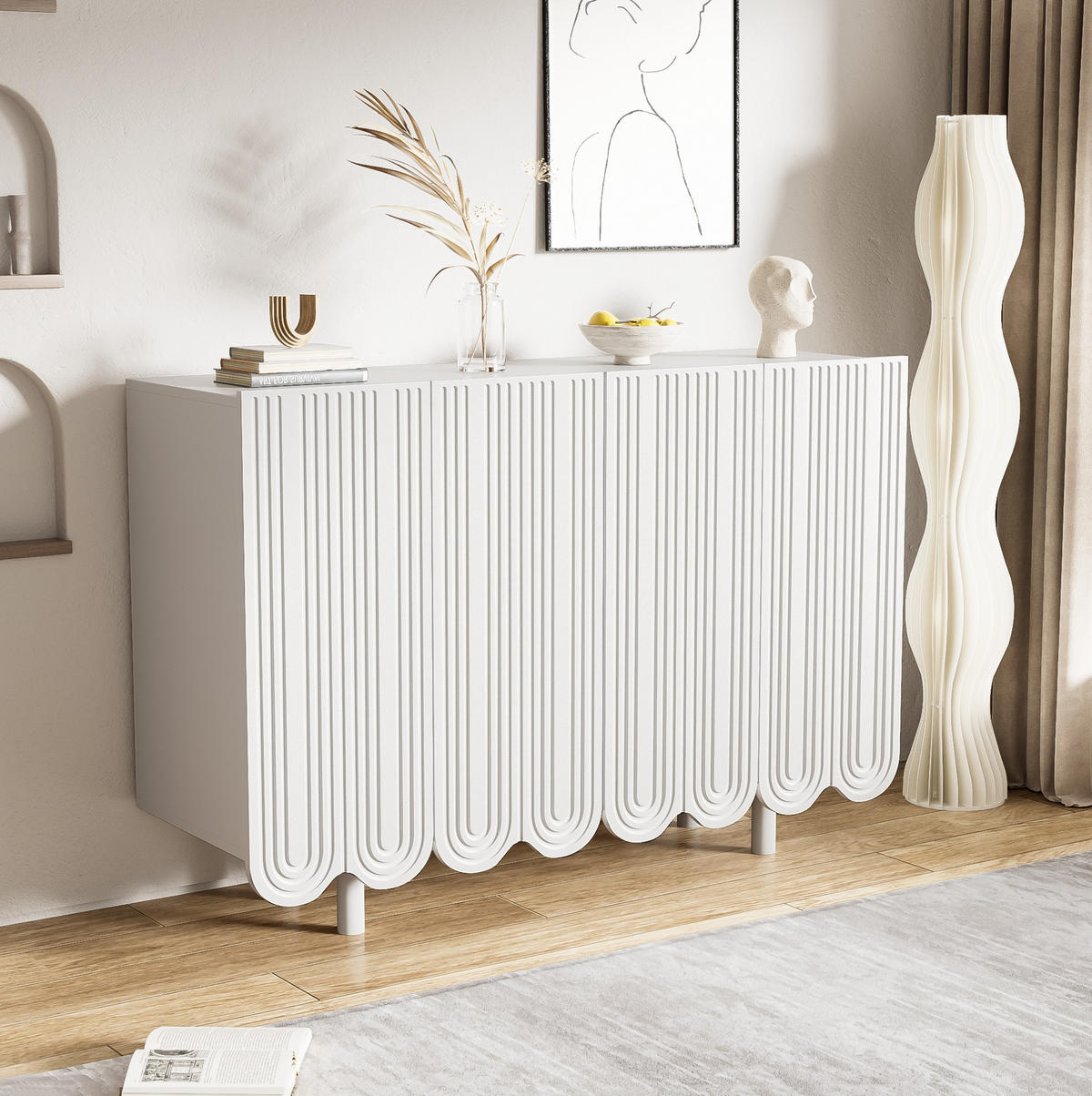 SIDEBOARD 120/37,5/80,8 cm Weiß aus MDF mit 4 Türen - Weiß, Holzwerkstoff (120/80.8/37.5cm) - OKWISH