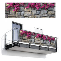 BALKON-SICHTSCHUTZ Bougainvillea - Steinmauer - Rosa - Magenta, Kunststoff (300/90cm) - MuchoWow