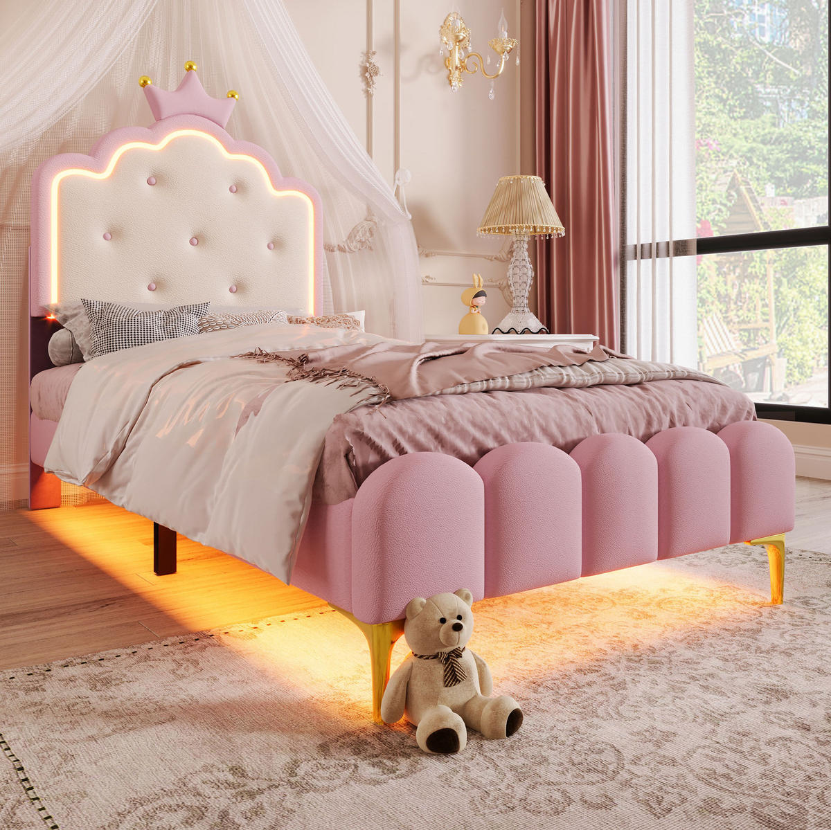 BETT mit Lattenrost 90x200 cm PU Pink - Pink, Holz (90/200cm) - Meubliv