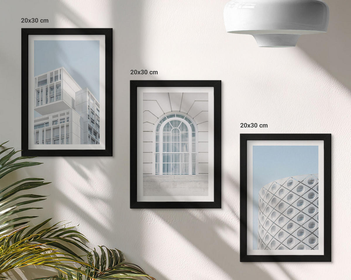 BILDER SET 3er Set - 20x30 cm Schwarzer Rahmen - Moderne Architekturgeometrie - Schwarz, Kunststoff (20/30cm) - TULUP