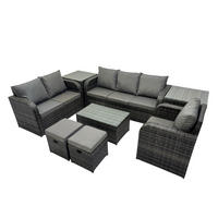 GARTENSET Polyrattan Dunkelgrau 6-Sitzer - Dunkelgrau/Grau, Glas/Kunststoff - Fimous