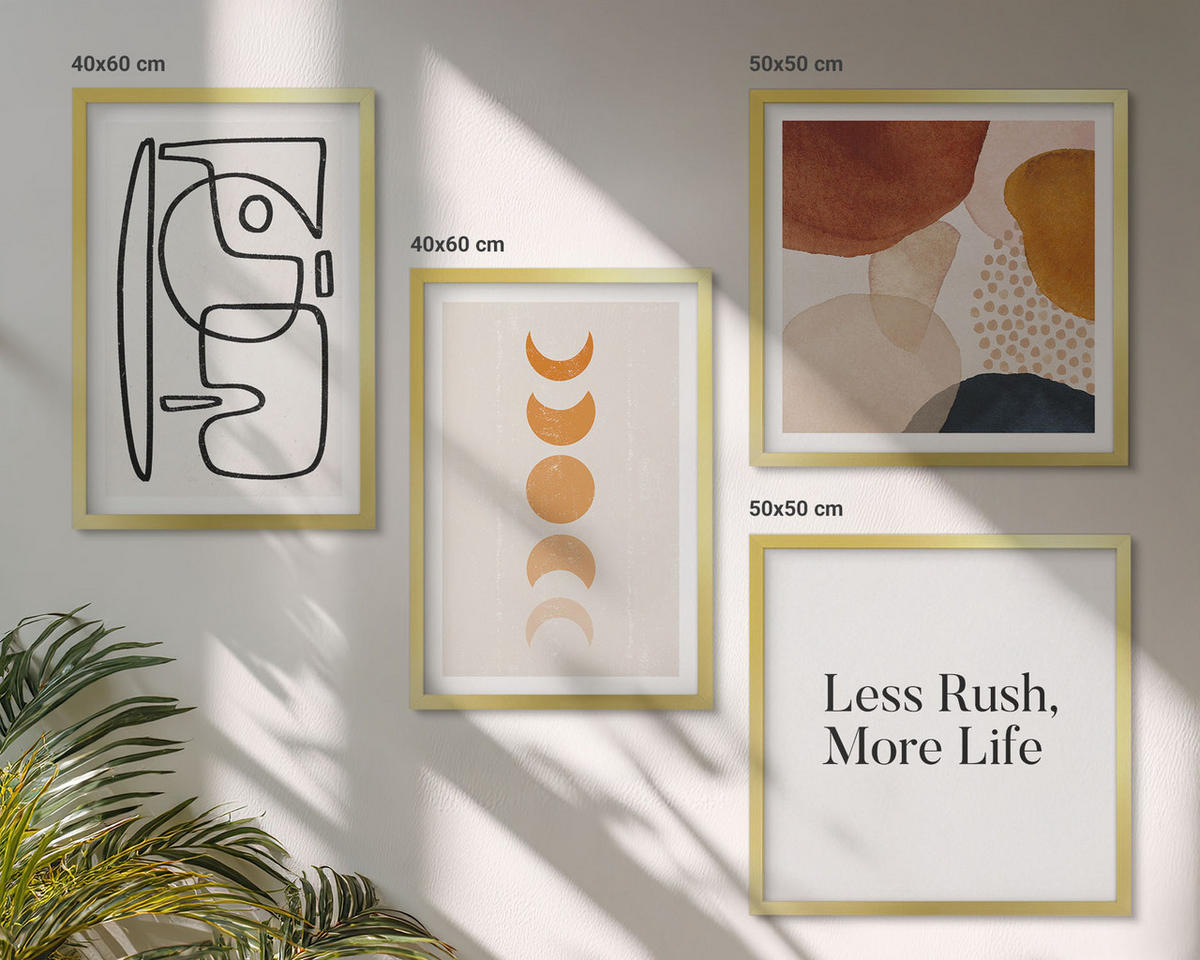 BILDER SET 4er Set - 50x50 cm & 40x60 cm Goldrahmen - Abstrakte Formen und Farben - Goldfarben, Kunststoff (50/50cm) - TULUP