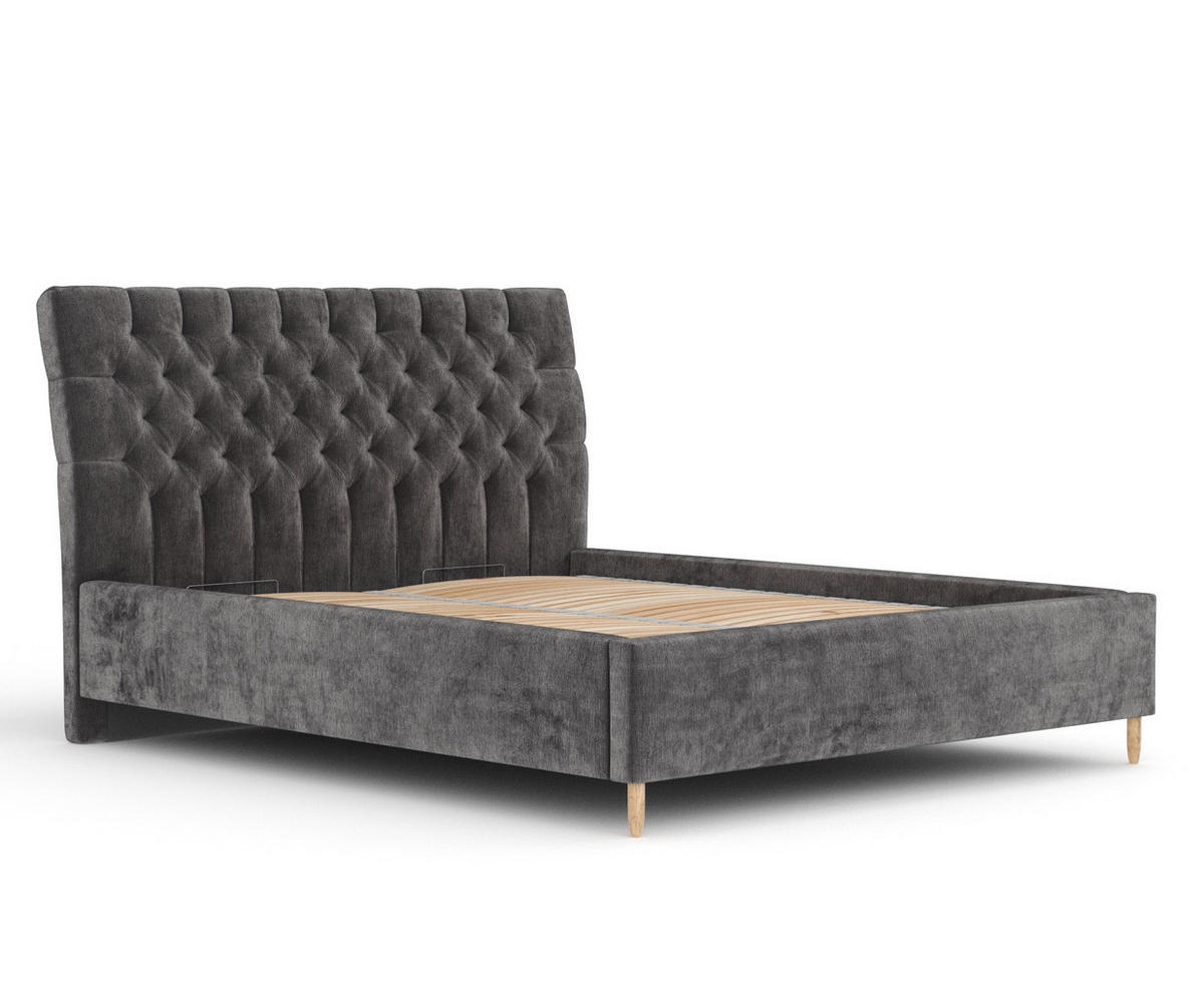 POLSTERBETT Vezzola Dunkelgrau 160/200 cm im Chenille-Stoff - Dunkelgrau/Naturfarben, Holz/Holzwerkstoff (160/200cm) - Maison de Reve