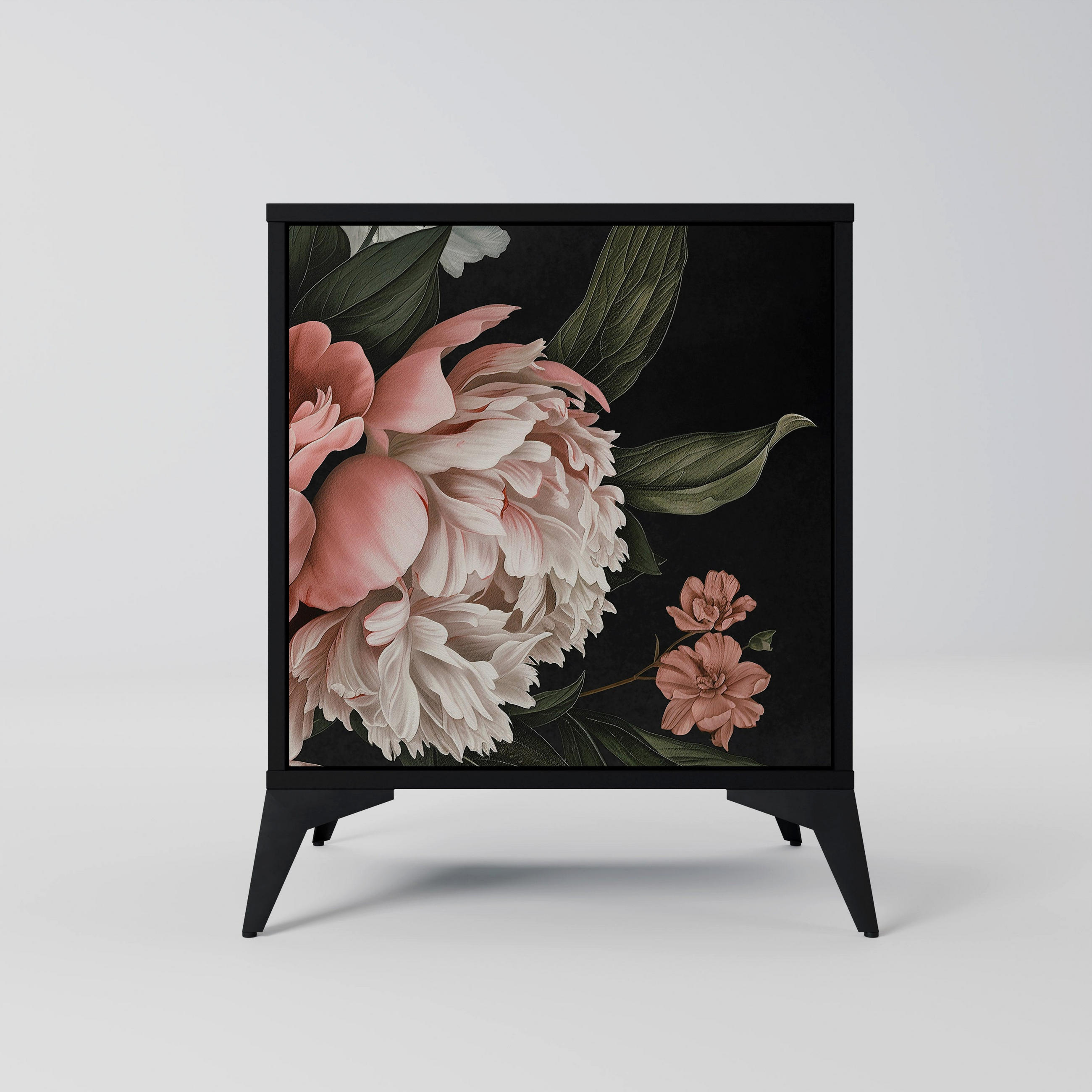 SIDEBOARD LUSH ELEGANCE, Schwarz, 57,5x42x70,5 cm, Schwarze Metall-Sternfüße - Multicolor/Schwarz, Holzwerkstoff/Metall (57.5/70.5/42cm) - SpaceRebels