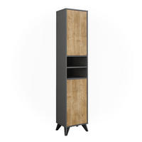 BADSCHRANK Leano Anthrazit/Bergeiche 38 x 180 cm mit 2 Türen - Eichefarben/Anthrazit, Holzwerkstoff (38/180/30cm) - Vicco