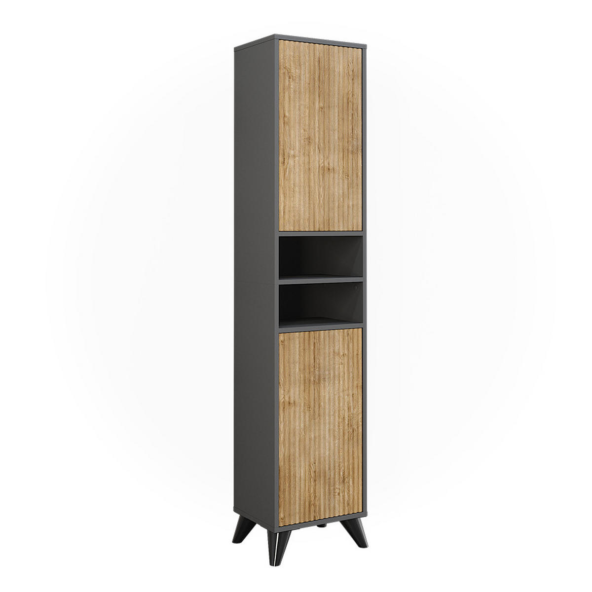 BADSCHRANK Leano Anthrazit/Bergeiche 38 x 180 cm mit 2 Türen - Eichefarben/Anthrazit, Holzwerkstoff (38/180/30cm) - Vicco