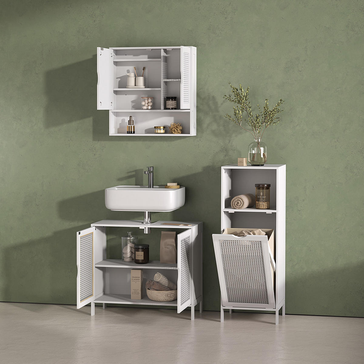 KOMPLET KOPALNIŠKEGA POHIŠTVA Mincio, Bela, 3-delni - bela, leseni material (70/60/29cm) - Livinity®