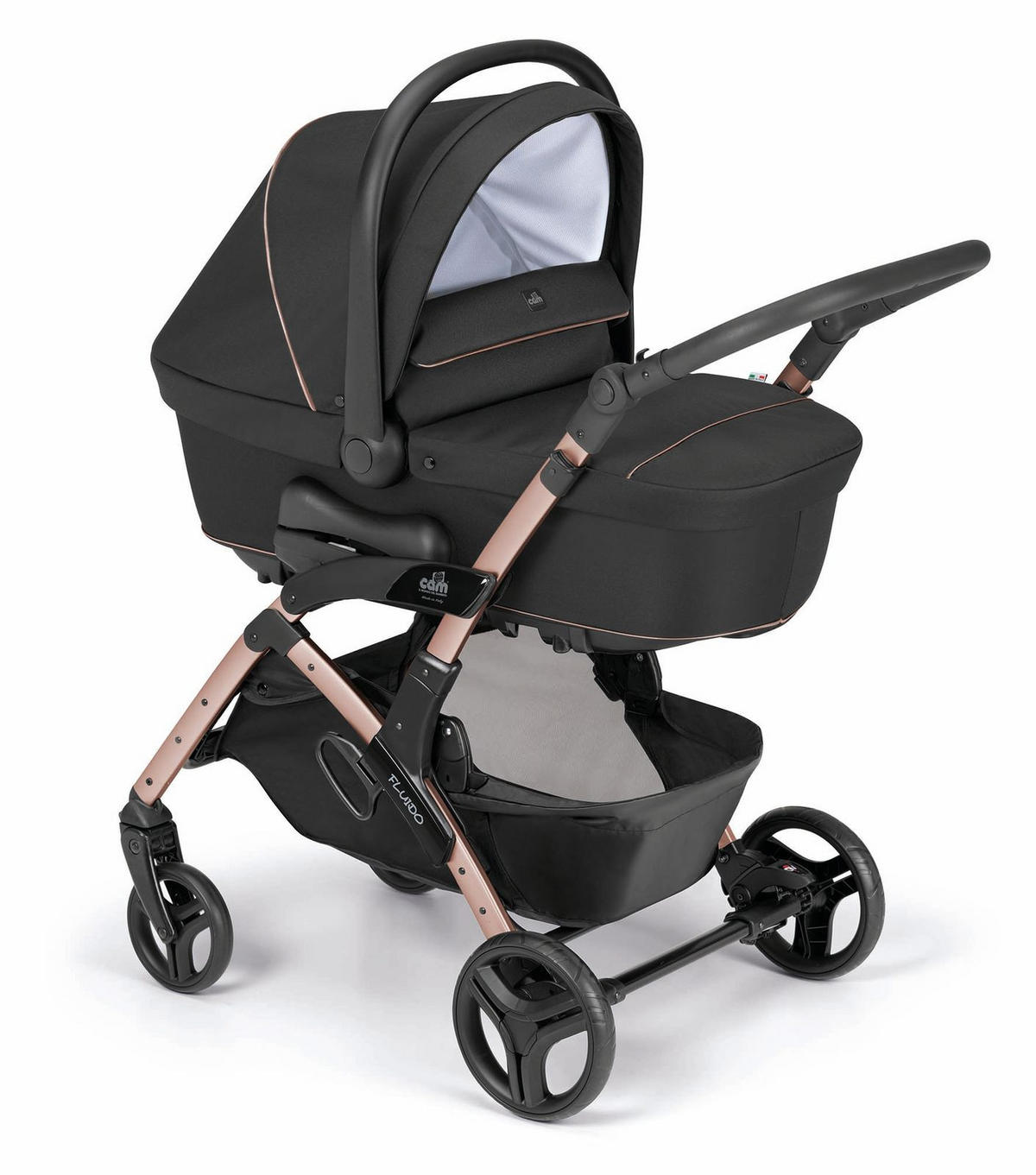 SPORT-KINDERWAGEN Fluido Easy Kombi 3 in 1 | Sportwagen | inkl. Babyschale & Auto-Kindersitz | Schwarz - Schwarz, Textil (70/110cm) - Cam il Mondo del Bambino S.p.A.