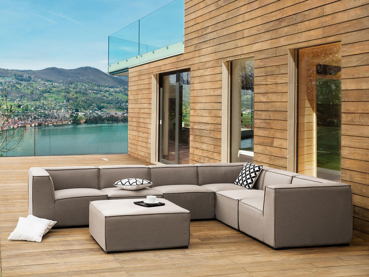 LOUNGE SET 7-Sitzer beige rechtsseitig modular Arezzo - Beige, Textil - Beliani