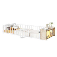 KINDERBETT aus Metall und MDF 90x200 cm Weiß mit Schutzgeländer, offenem Staufach und LED-Beleuchtung - Weiß, Holzwerkstoff (90/200cm) - Modfu