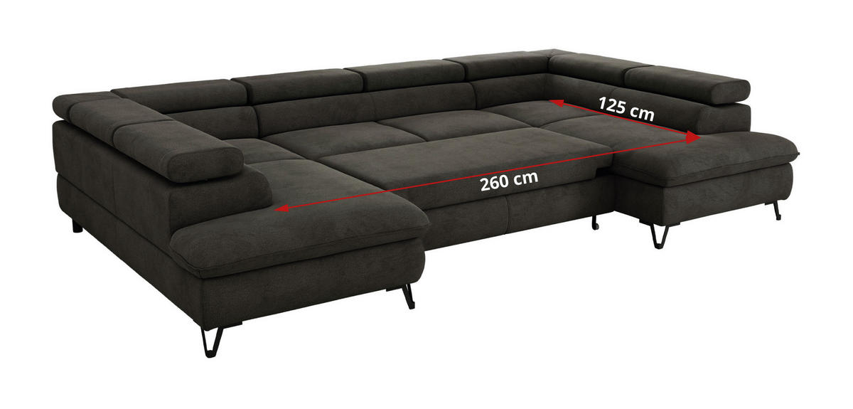 WOHNLANDSCHAFT PABLO U Velvet Dunkelgrau mit Topper T25 - Dunkelgrau/Schwarz, Textil/Metall (346/76/208cm) - MKS