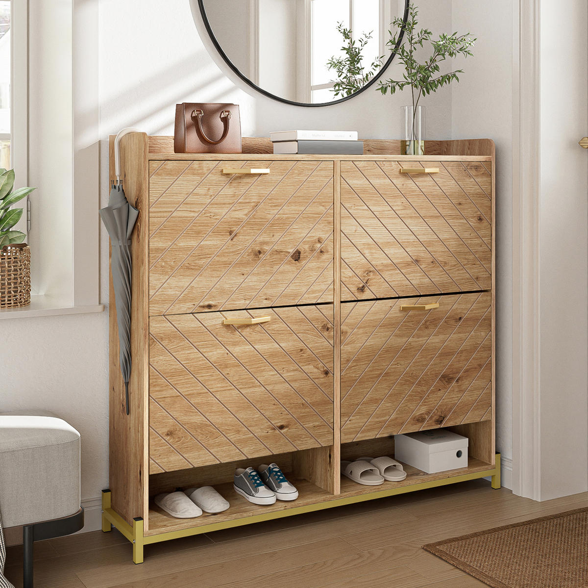 SCHUHSCHRANK 108,5/24/100 cm aus MDF mit platzsparendem Stauraum und Metallfüßen, Holzfarben - Naturfarben, Holzwerkstoff (108.5/100/24cm) - Redom