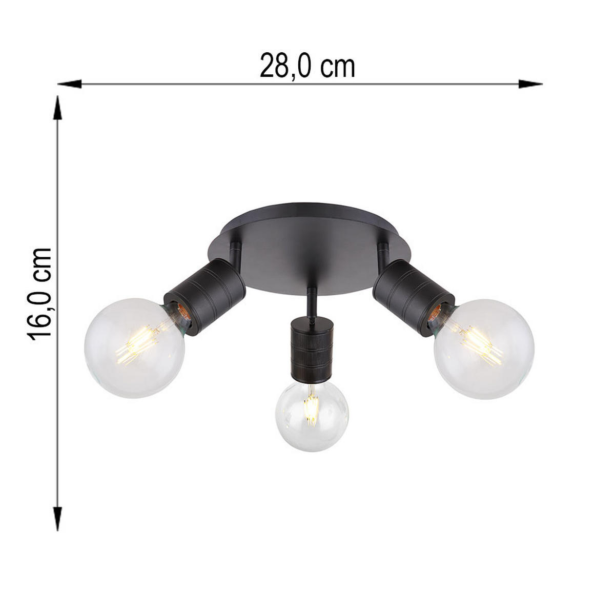 LED DECKENLEUCHTE Metall Schwarz 3-Flammig - Schwarz, Glas (28/28/16cm) - Globo Lighting