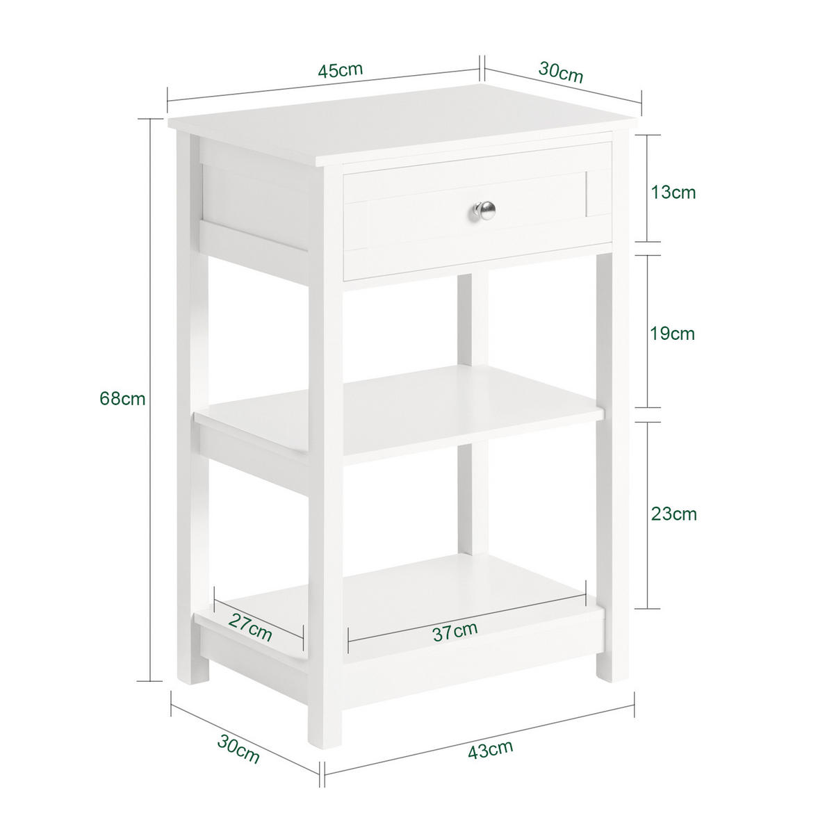 NACHTTISCH mit Schublade und zwei Ablagen FBT46-WX2 - Ahornfarben, Fell (45/68/30cm) - SoBuy