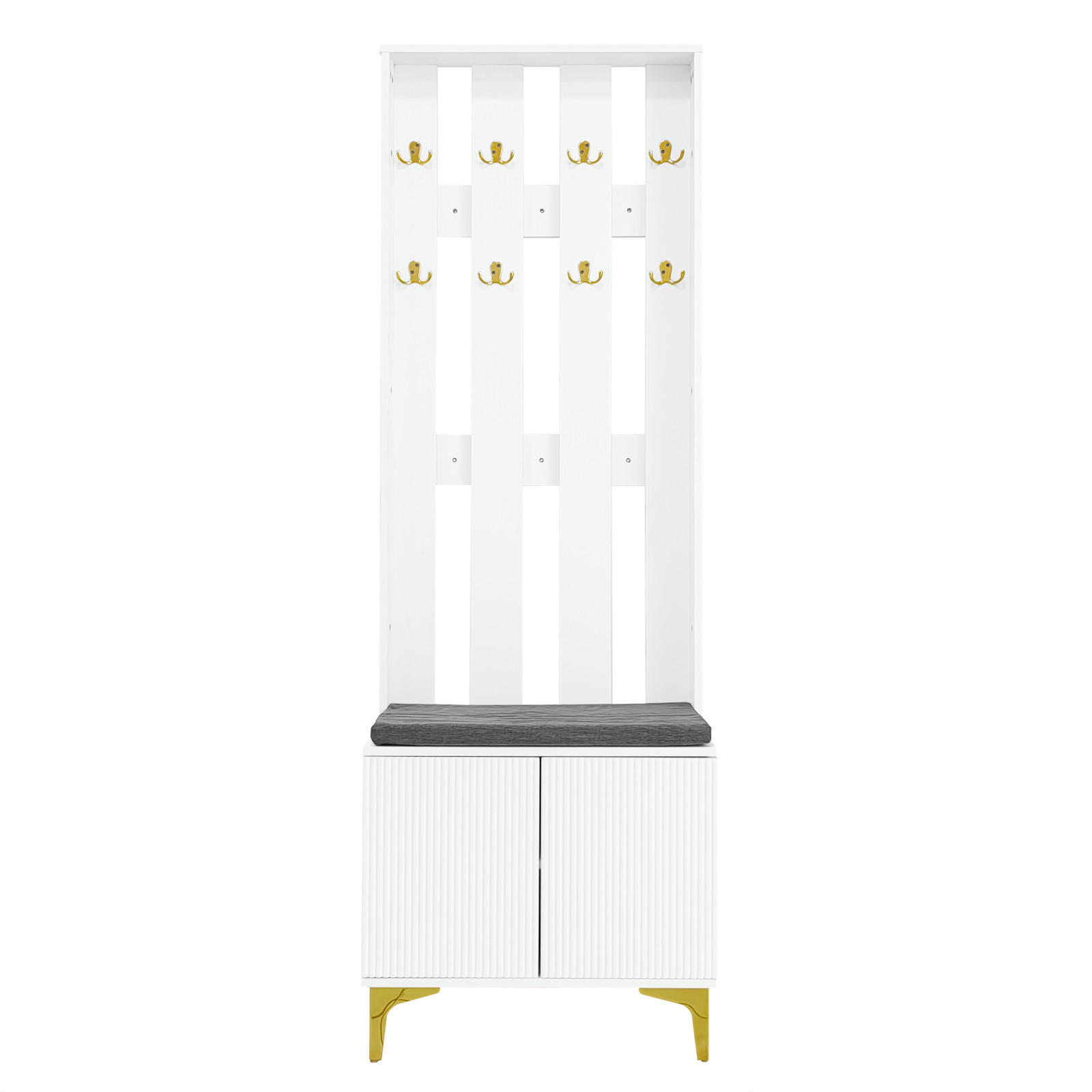 GARDEROBENSET Weiß mit Schuhschrank, Sitzkissen und Haken für Flur - Weiß, Holz (60/180/35cm) - PARAFTA HOME