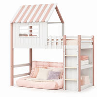 HOCHBETT 90/200 mit Dachdesign, Sicherheitsleiter und Lattenrost in Rosa - Weiß/Rosa, Holz/Holzwerkstoff (90/200cm) - EVRYAE
