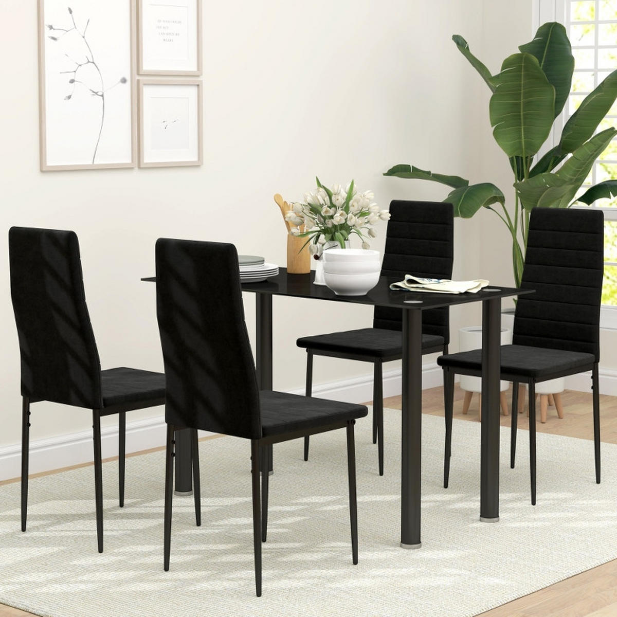 STUHL-SET DE-36047 4 Stück mit Metallbeinen Schwarz - Schwarz, Metall (41/97/54cm) - ComfortXL