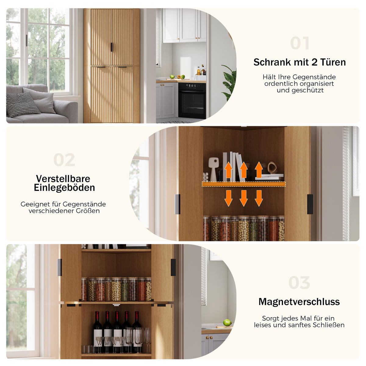 ECKSCHRANK Aufbewahrungsschrank Naturholz-Optik 4 Türen & Böden 172cm - Naturfarben, Holzwerkstoff (60/172/60cm) - Urban Meuble