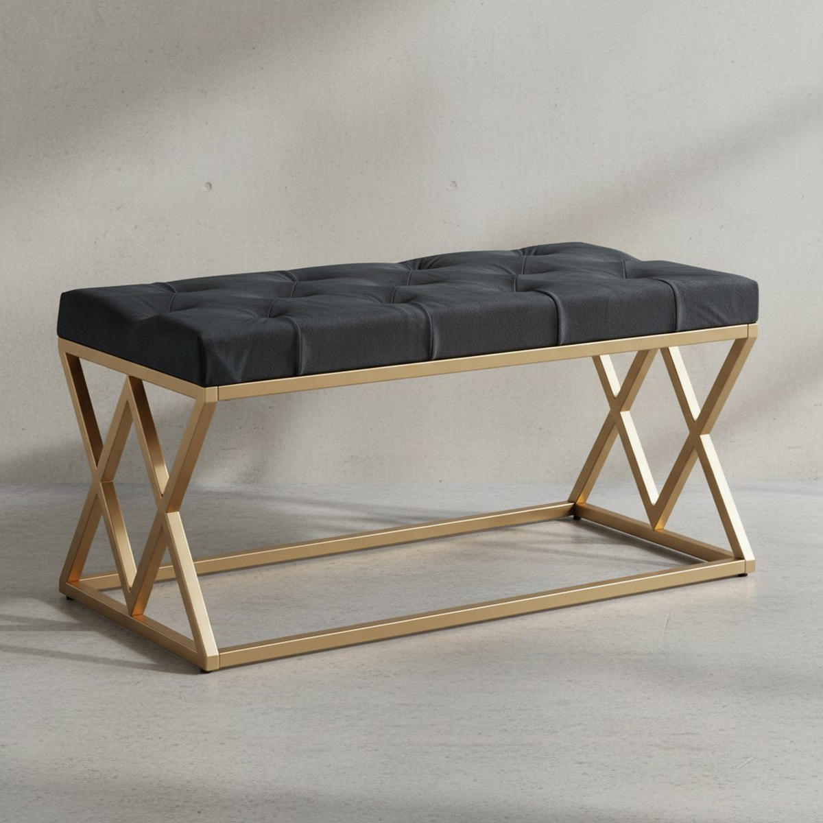 SITZBANK – Samt, Chesterfieldmuster, 90 cm, Metallgestell Gold - Goldfarben/Schwarz, Textil/Metall (90/46/44cm) - KADIMA DESIGN