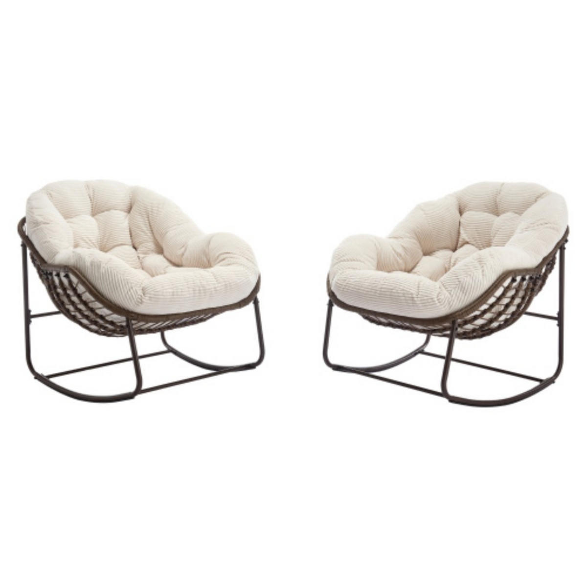 SCHAUKELSTUHL Schaukelsessel,Rattanstuhl mit Stahlrahmen,Weiß-Cord - Creme, Metall (94.5/80/111cm) - LVHOM
