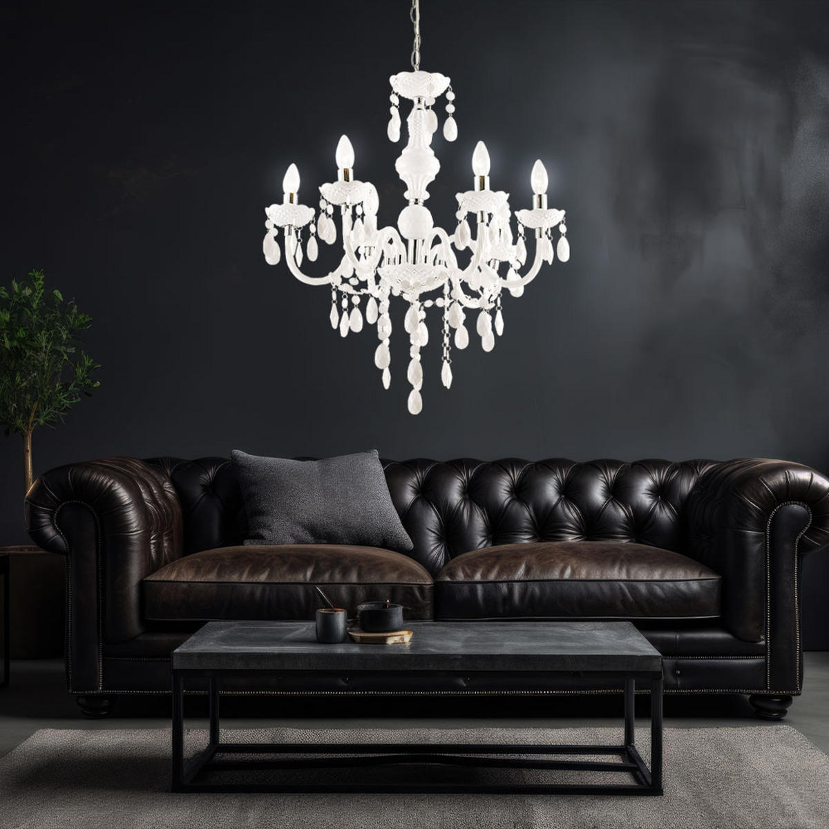 KRONLEUCHTER Acryl Weiß 6-Flammig Kristalloptik - Weiß, Metall (67/67/166cm)