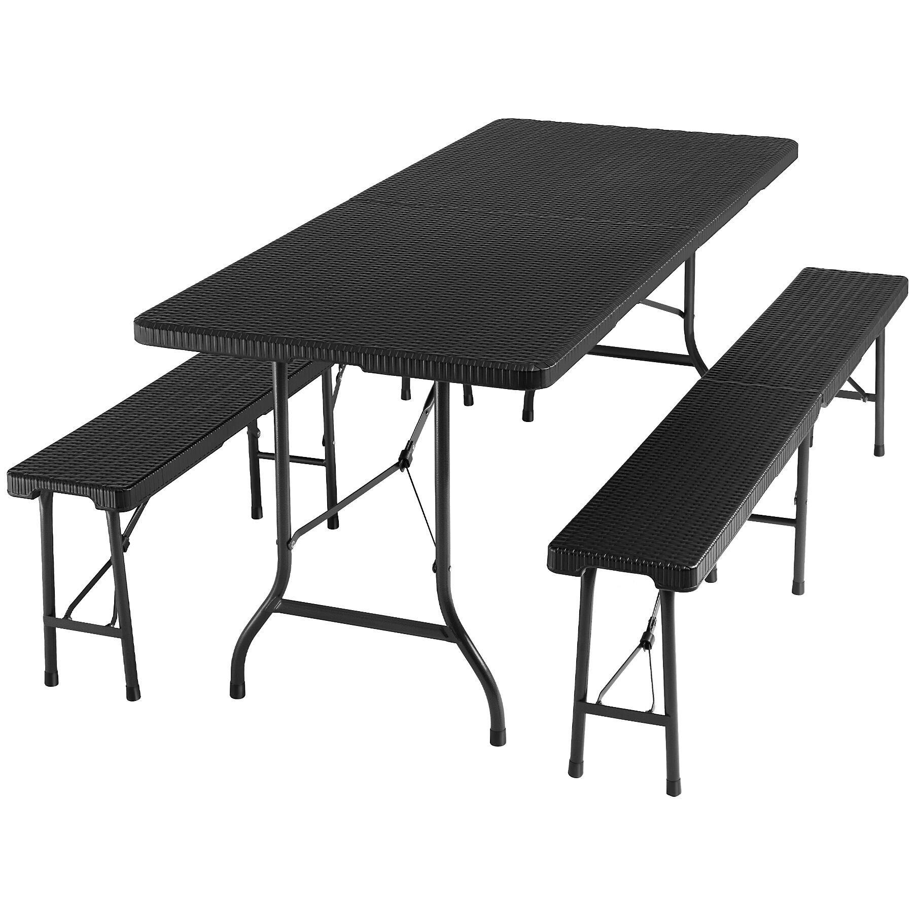 CAMPINGTISCHGARNITUR Vani,mit Tragegriffen,schwarz-Rattanoptik - Schwarz, Kunststoff (180/74/72cm) - tectake