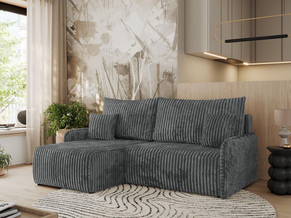 ECKSCHLAFSOFA ARPA L Dunkelgrau Cord - links - Dunkelgrau/Schwarz, Kunststoff/Textil (198/150cm) - MKS