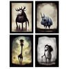 POSTER Set mit 4 Vierbeiner Tier im T Burton Goth Stil A3 Rahmenlos - Klar, Papier (29.7/3cm) - Nacnic