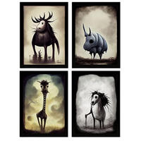 POSTER Set mit 4 Vierbeiner Tier im T Burton Goth Stil A3 Rahmenlos - Klar, Papier (29.7/3cm) - Nacnic