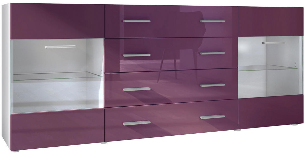 SIDEBOARD Carlos Brombeer Hochglanz - Brombeere, Holzwerkstoff (166/72/35cm) - Vladon