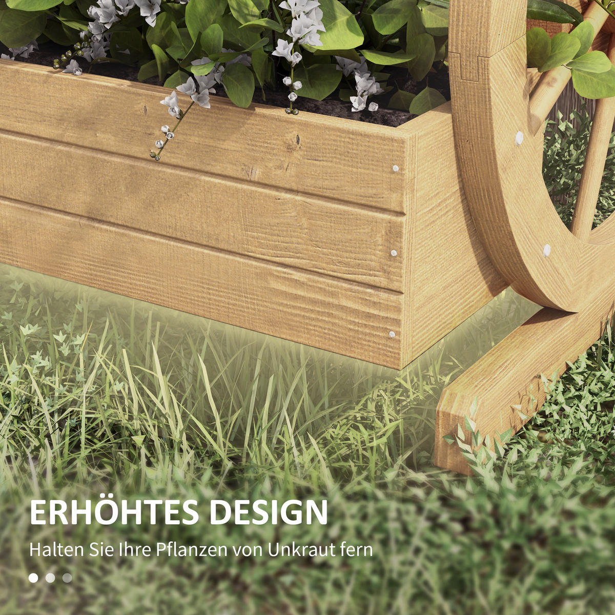 HOCHBEET im Wagenrad-Design Tannenholz 62/61/57 cm - Naturfarben, Holz (61/57/62cm) - Outsunny