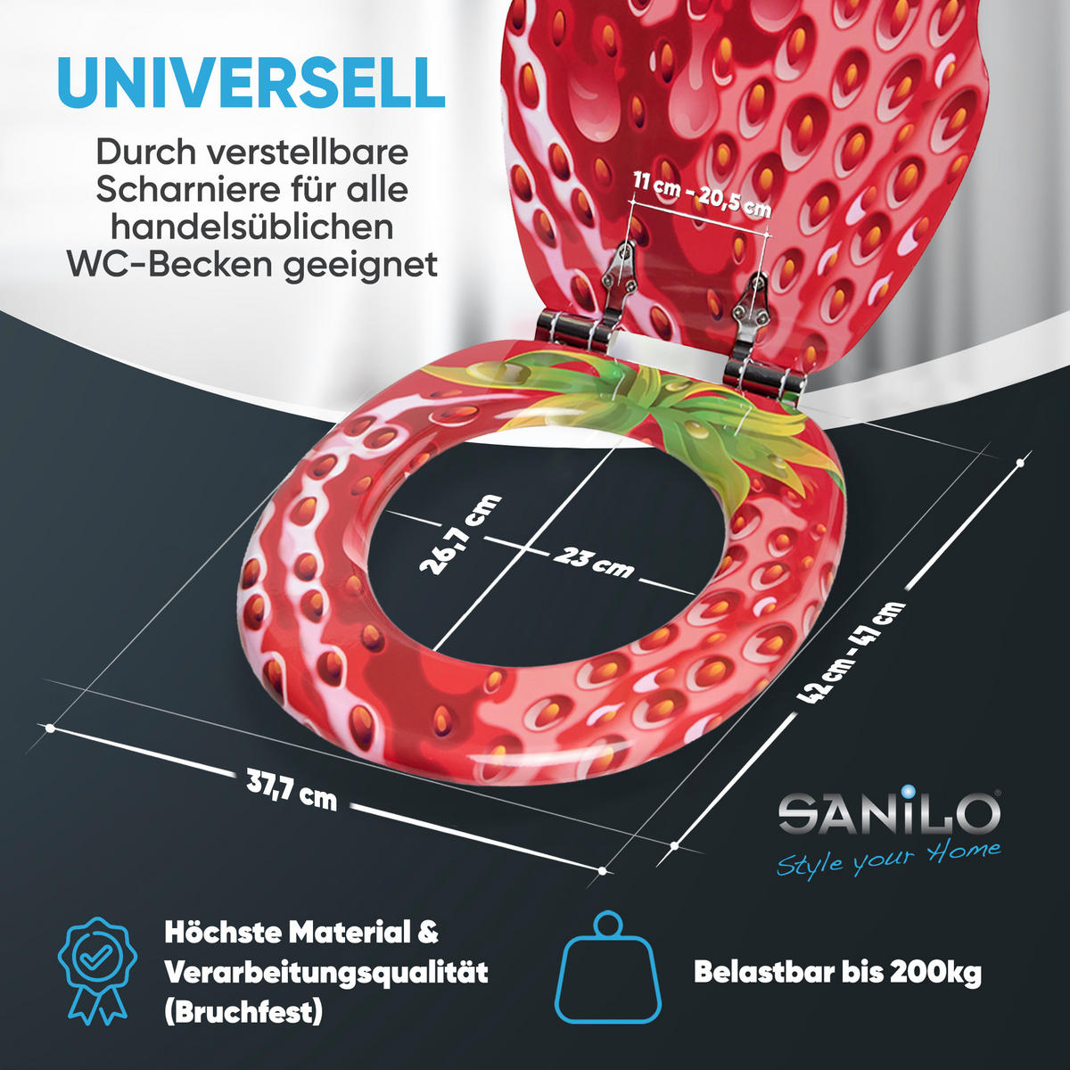 WC-SITZ mit Absenkautomatik Strawberry - Rot, Holzwerkstoff (38/6/47cm) - Sanilo