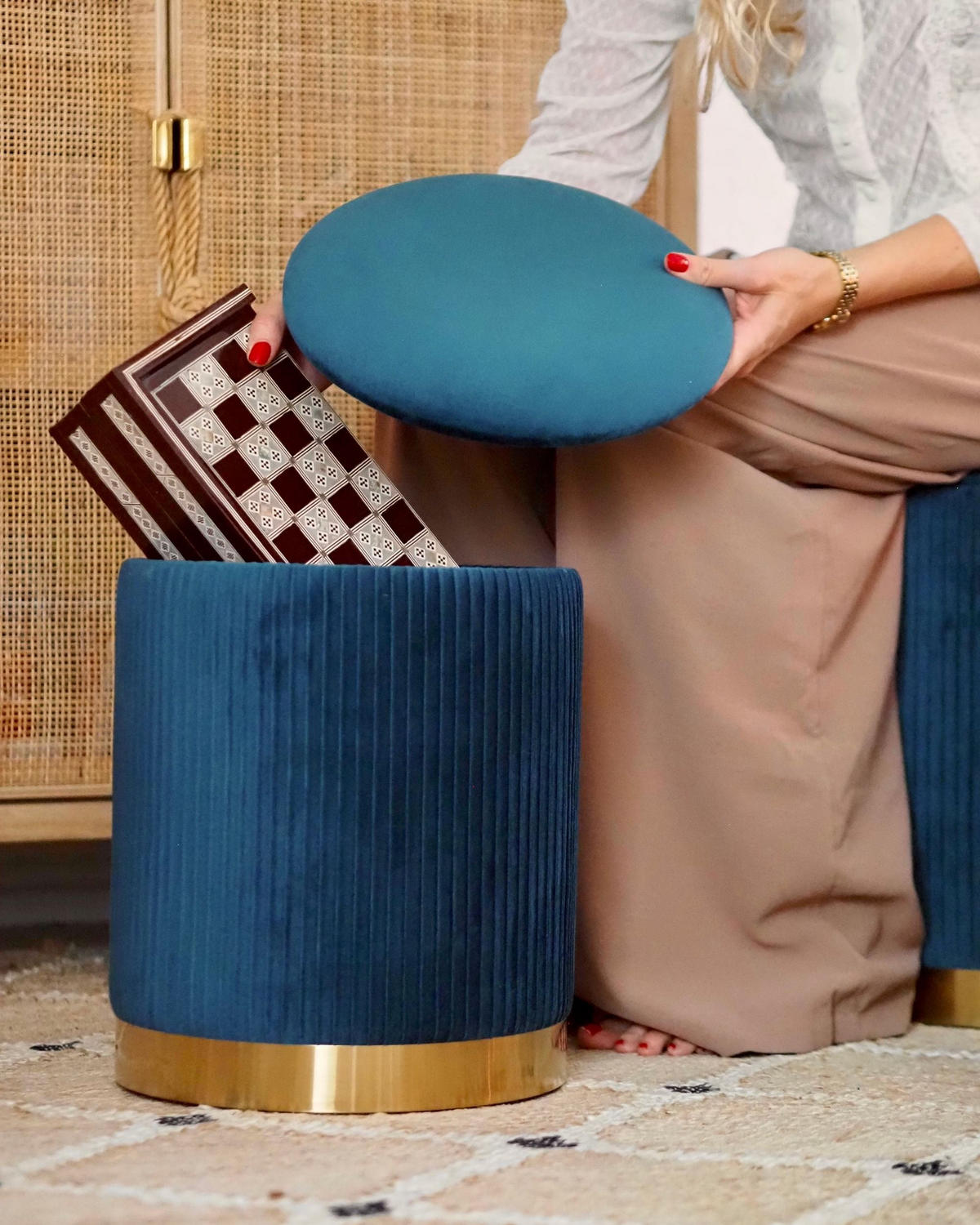 POUF 2er-Set Smaragdgrün Miramar - Blau, Textil (35/44/35cm) - Beliani