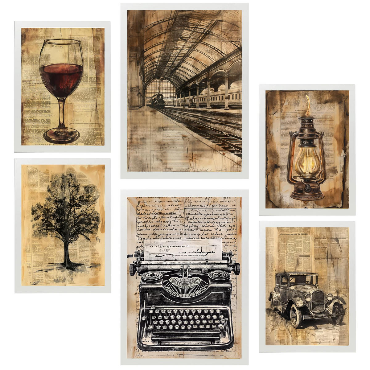 POSTER Set Mit 6 Stile Di Vita Dello Scrittore Vintage A3 & A4 Weißer Rahmen - Weiß, Papier (29/3cm) - Nacnic
